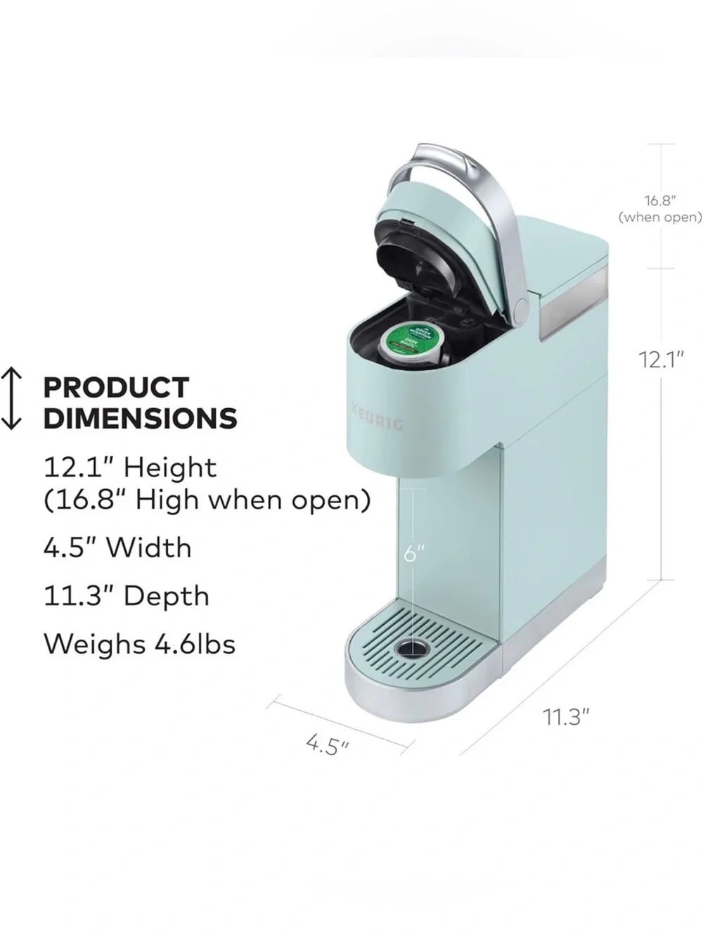 Keurig K-Mini Plus Misty Green 6-12oz Pod Storage & Travel Cup Compatible